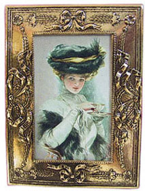 Dollhouse Miniature Framed Picture Lady W/Tea Cup